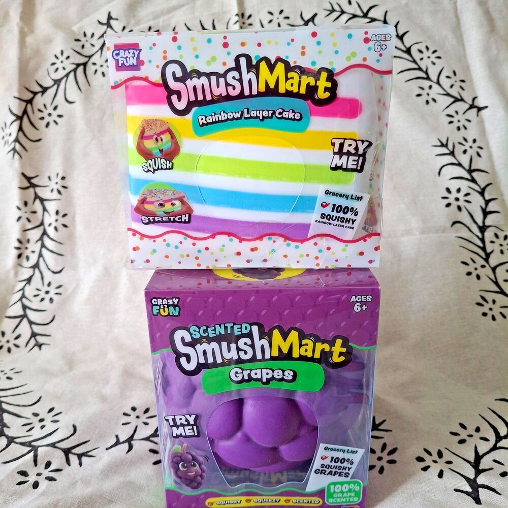 Lot of 2 RMS Crazy Fun Rainbow Layer Cake & Scented Grapes Squishy /Collectible